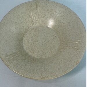 Vintage USA Pottery Footed Bowl 9" Cream Speckled Mid Century‎ Modern